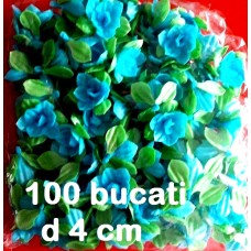 Flori albastri din vafa cu frunze 100 bucati d4cm